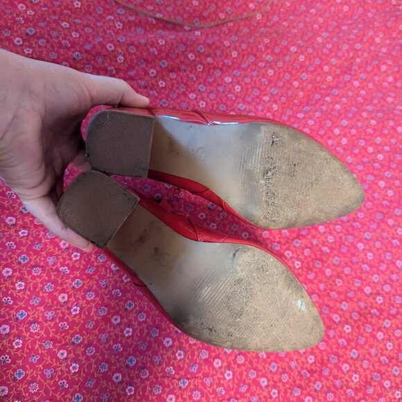 Patent Leatherette Bootie Pointy Toe Block Heel Liliana Zoya-4 Vegan Red Size 7 - Picture 6 of 10